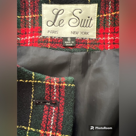 LE SUIT Vintage Collarless Tweed Jacket Black Red Green Gold SZ 8 EUC - Picture 8 of 11